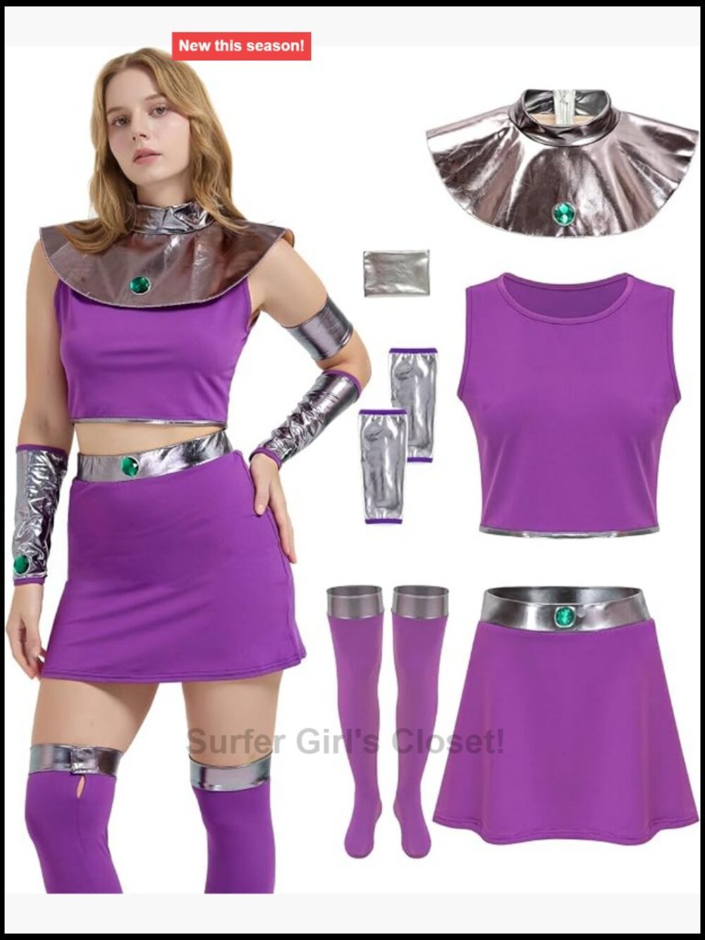 Women's Sexy Halloween Costume Purple Set Crop Top Mini Skirt Cosplay